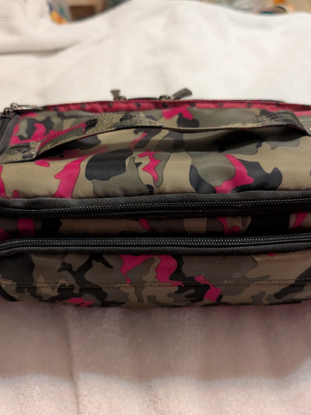 Lug Trolley Camouflage Print Travel Toiletry Bag - Pink & Olive